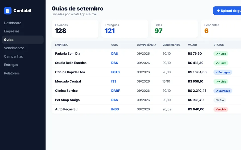 Sistema Contábil — tela do sistema no computador