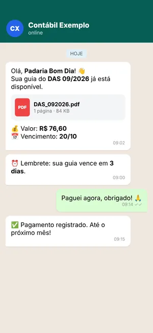 Sistema Contábil — tela no celular