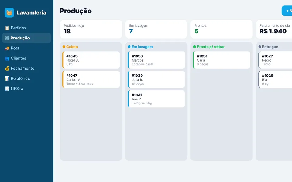 ERP Lavanderia — tela do sistema no computador