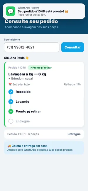 ERP Lavanderia — tela no celular