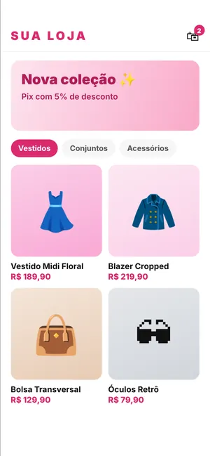 Loja Virtual — tela no celular